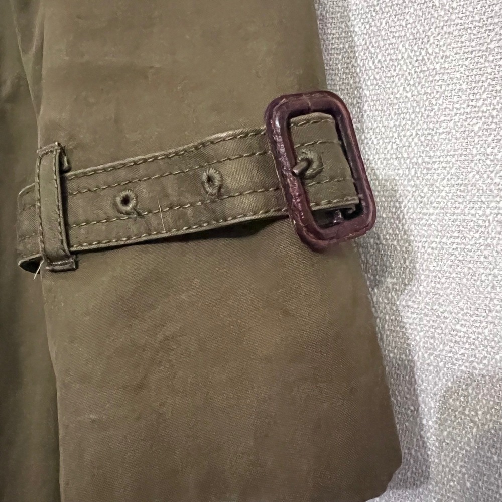 J Crew VTG Olive Green Utility Trench Coat Women's Sz 4 Button Front Belted Cuff - Picture 5 of 11